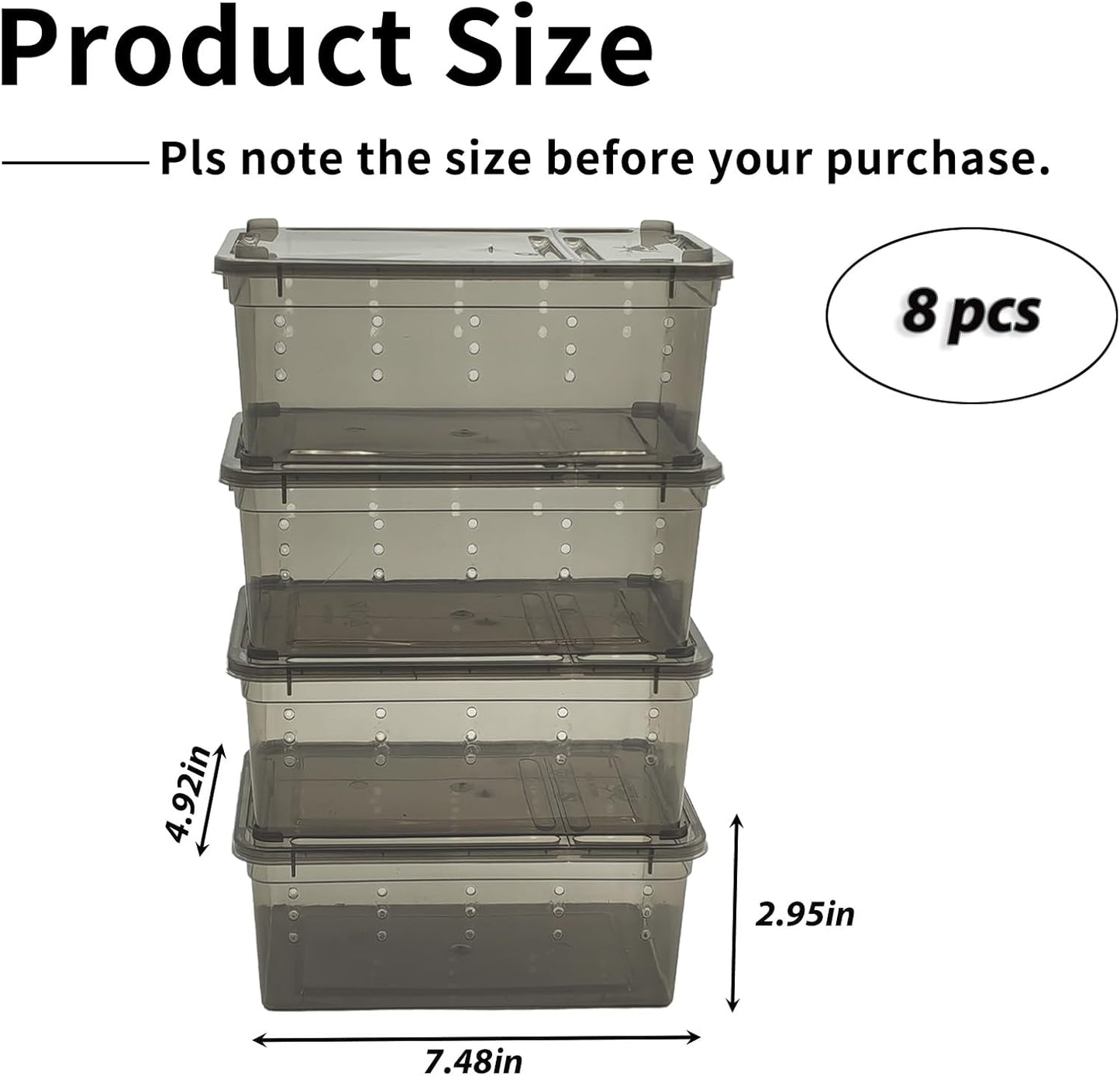 PINVNBY 8 PCS Reptile Feeding Box Portable Snake Breeding Box Lizard Cage Hatching Container 7.48"x4.92"x2.95" Transparent Plastic Pet Houses for Spider Scorpion Gecko Insect Tortoise Treefrog(Black) - FurryFun