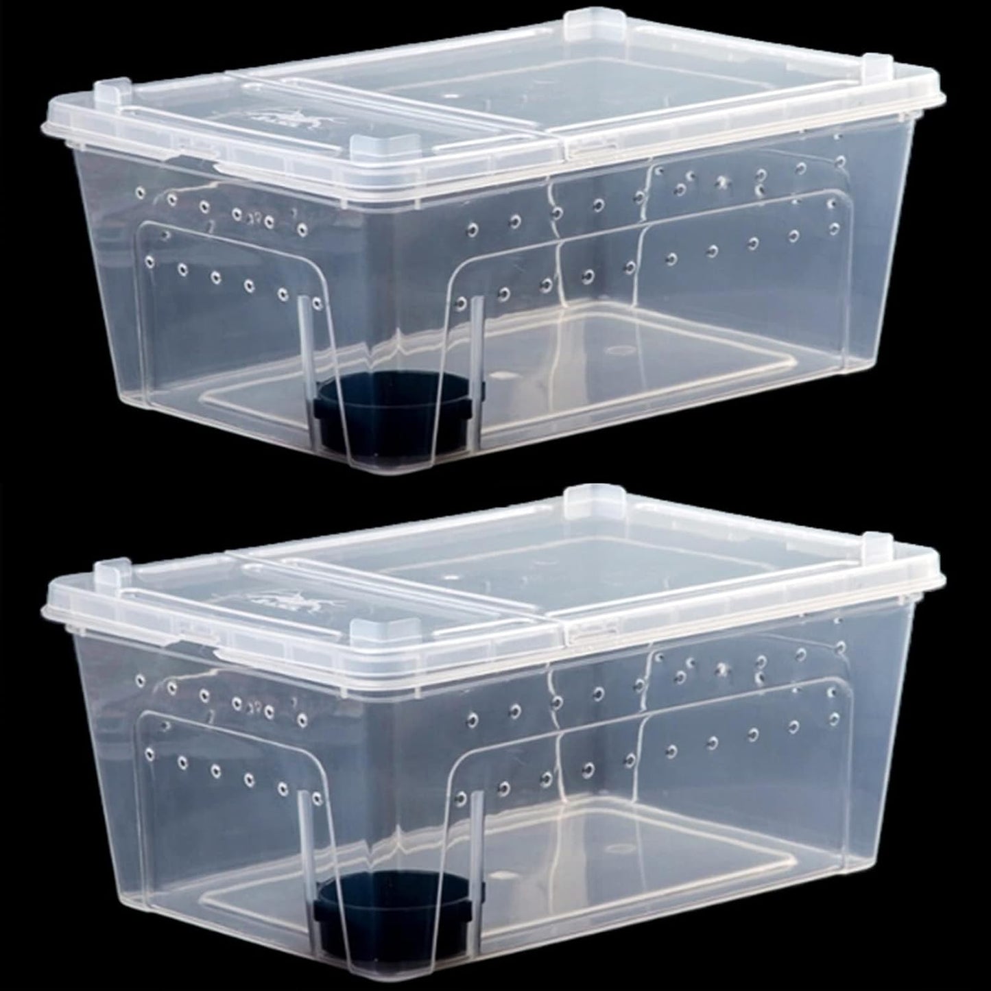 Critter Keeper 2-Pack, Cricket Cage & Reptile Feeding Box 12.59"x8.66"x5.9" Transparent Portable Plastic Snake Habitat Escape-Proof Ventilated Design for Gecko, Tarantula, Scorpion, Spider, Frog - FurryFun