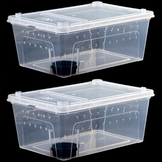 Critter Keeper 2-Pack, Cricket Cage & Reptile Feeding Box 12.59"x8.66"x5.9" Transparent Portable Plastic Snake Habitat Escape-Proof Ventilated Design for Gecko, Tarantula, Scorpion, Spider, Frog - FurryFun