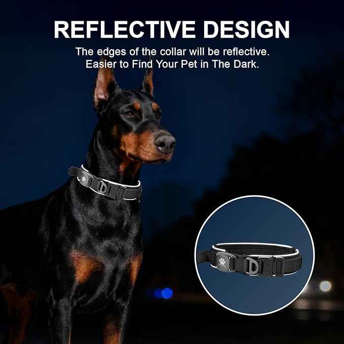 2026 Upgrade Dog Collar with IPX8 Waterproof AirTag Holder,Military Tactical Comfortable Control Handle and Ultra-Durable Metal Buckle/Night Reflective,GPS Collar for Medium to Large Dogs（Black/M）