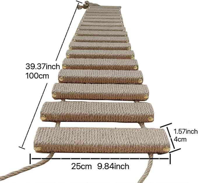 Cat Bridge & Climbing Frame - Sisal Rope Ladder & Scratcher Post for Cat Cage & Tree Tower