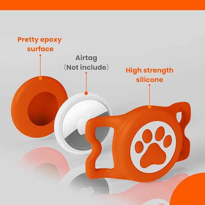 Waterproof Airtag Dog Collar Holder for Apple Air Tag, Silicone Dog Airtag Holder for Dogs & Cat Collars(Orange)
