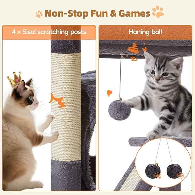 Taoqimiao Cat Tree,38.5-Inch Cat Tower for Indoor Cats,Suitable for Kittens with Luxurious cat condo with Adjustable Baskets and Luxurious Perch MS029SG Smoky Gray