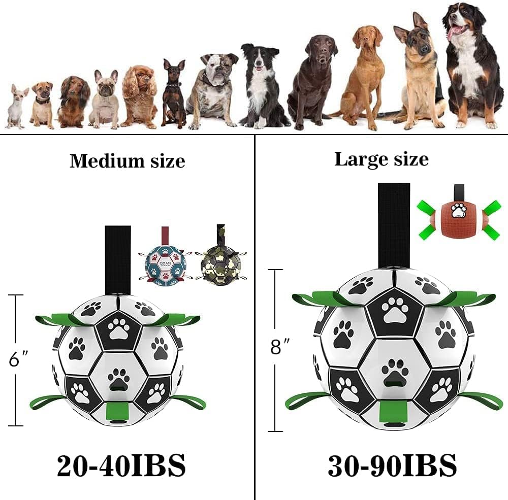 QDAN Dog Soccer Balls Toy with Bell Inside, Outdoor Interactive Toys for Tug of War, Puppy Birthday Gifts, Water Toy, Durable Ropes Squeaky Ball for Small Medium Dogs （6 INCH）