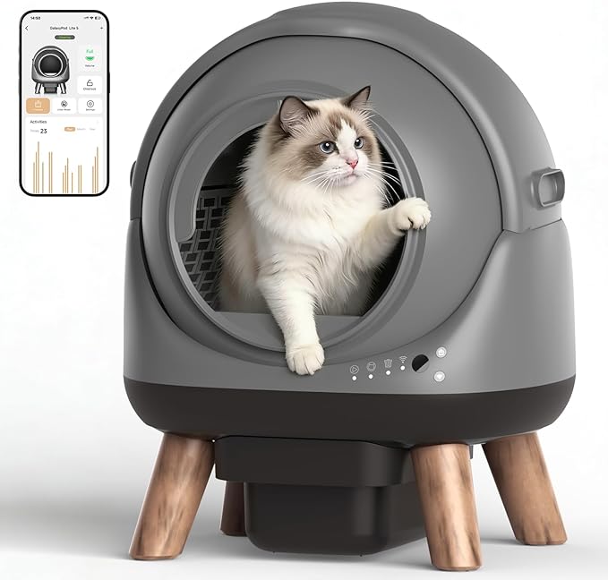 Self Cleaning Litter Box for Multiple Cats, G1 Automatic Litter Box with Smart APP Control & Health Monitoring, Includes 2 Roll Trash Bags and Litter Mat (Grey)