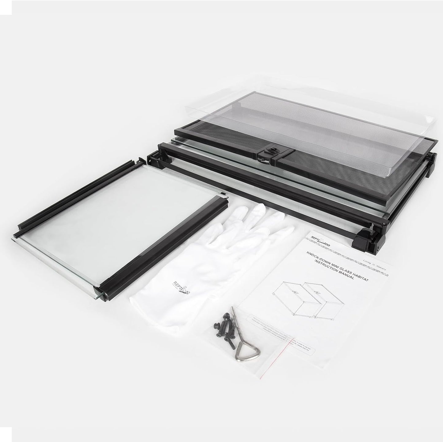 REPTI ZOO Full Glass 15 Gallon Reptile Tank, Medium Reptile Terrarium 24" X 12" X 12" for Gecko Hermit Crab Hognose Snake etc, Top Screen Ventilation & Feeding - FurryFun