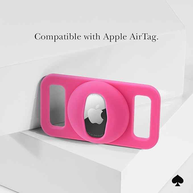 kate spade new york Airtag Dog Collar Holder - Waterproof Silicone Airtag Holder Dog Tag - Pom Pom Pink