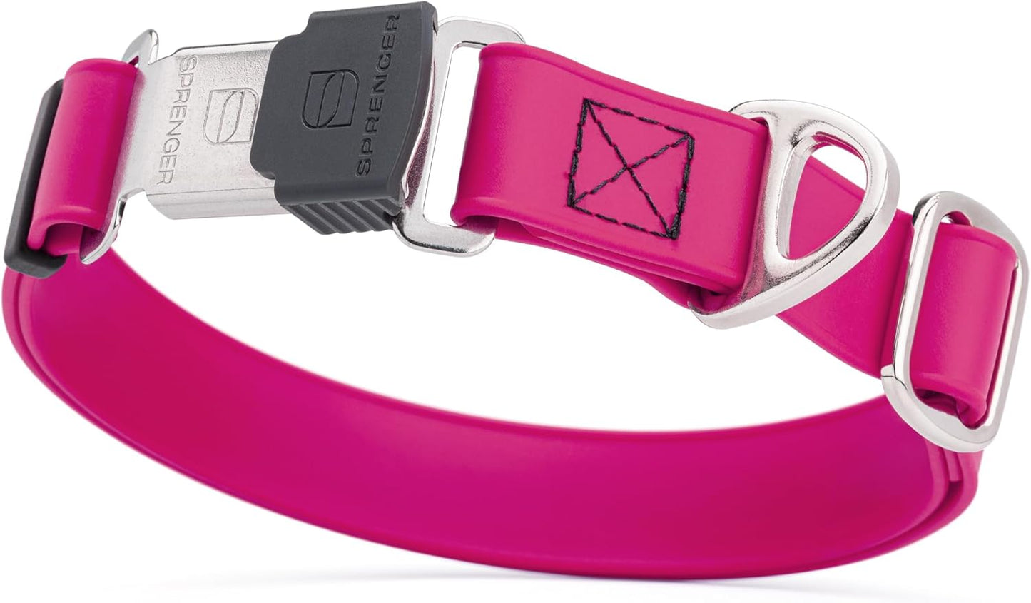 Dogline Biothane Waterproof Dog Collar with Herm Sprenger Black Stainless Steel Quick Release Buckle – Heavy Duty Tactical Durable Collar for Dogs – Comfortable, Safe Pet Collar W3/4" L12-19 Magenta