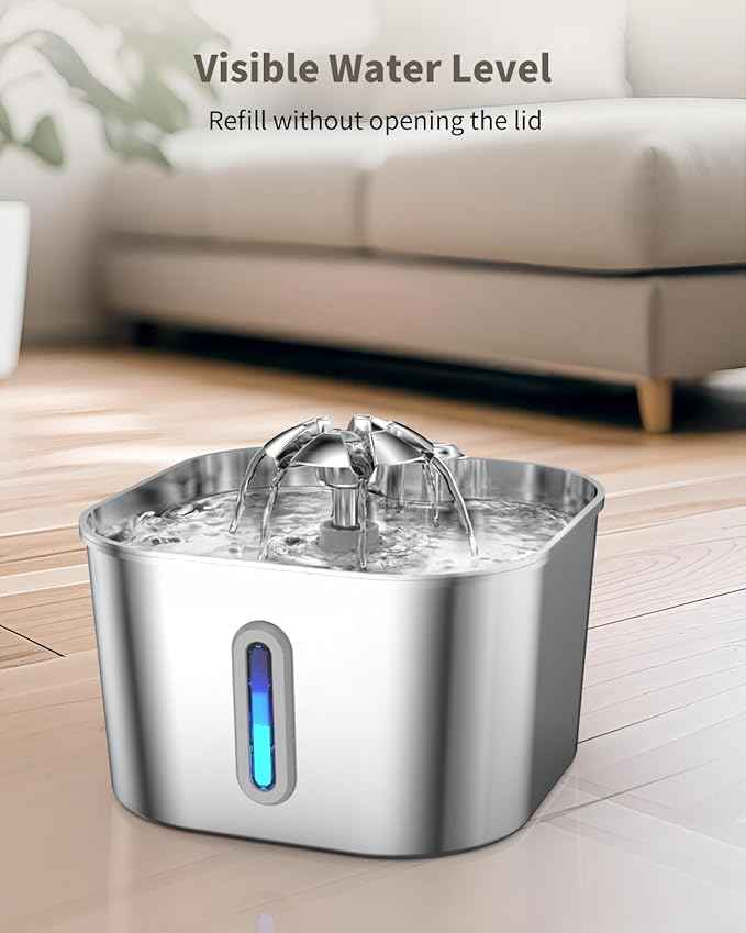 Cat Water Fountain Stainless Steel with 4 Filters & 4 Sponges, 74oz/2.2L Cat Fountain with Quiet Pump, Automatic Pet Water Dispenser, Ideal for Multi-pet Homes, Fresh & Clean Water for Cats and Dogs