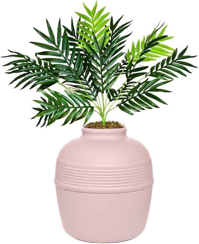Good Pet Stuff Hidden Litter Box Planter, Decorative Cat Litter Enclosure with Carbon Filter, Artificial Plant, Easy Clean, Removable Liner, Round Style, Essentials Kit, Blush Pink