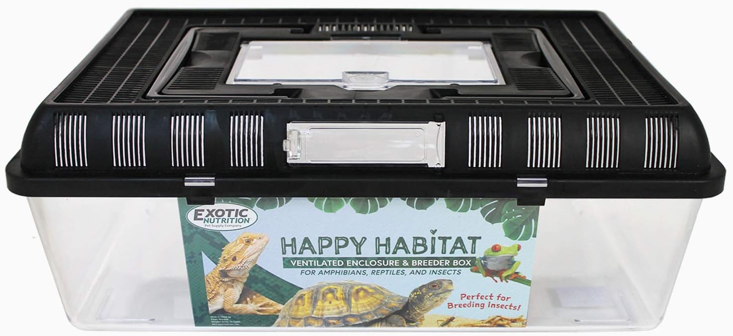 Happy Habitat (Large) - Ventilated Enclosure & Breeder Box - for Live Feeder Insects, Reptiles, Amphibians & Other Small Pets - Durable Plastic Portable Terrarium - FurryFun