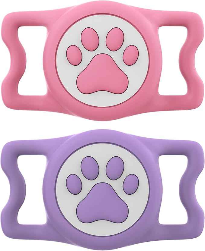 IP68 Waterproof for AirTag Dog Collar Holder, Silicone Air Tags-2 Pack for Apple Dog AirTag Holder(PinkxPurple)