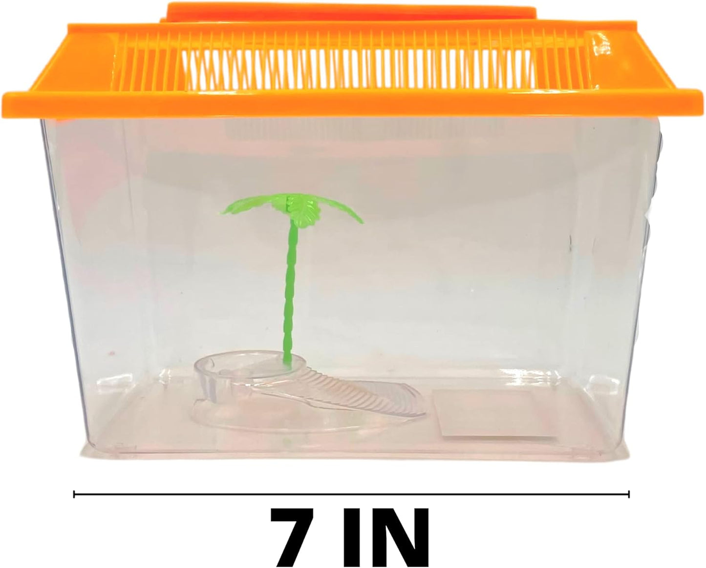 Needzo Mini Neon Plastic Reptile Carrier, Small Terrariums for Hermit Crabs, Lizards, and More with Palm Tree Accessory, Crab Hunting Supplies, Color May Vary, 7 Inches - FurryFun