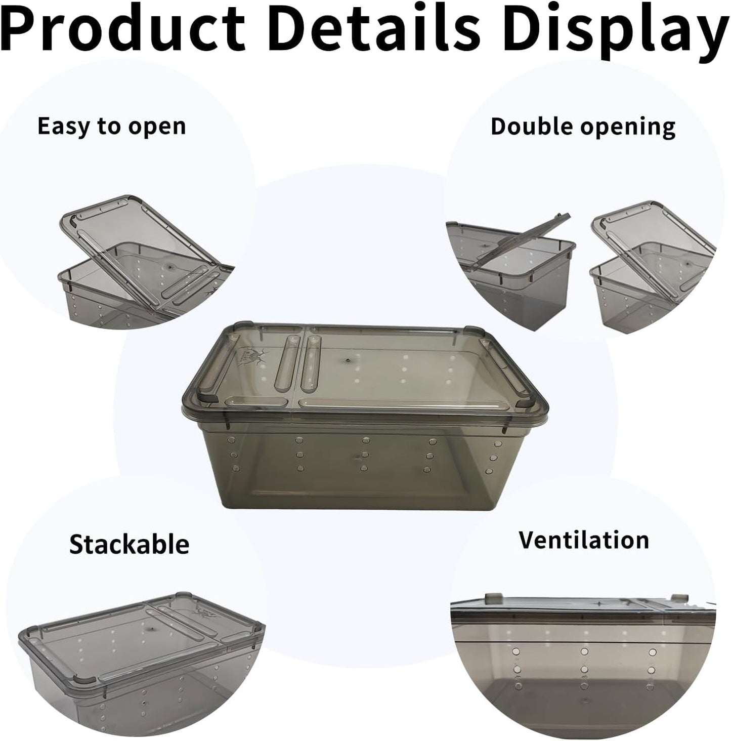 PINVNBY 8 PCS Reptile Feeding Box Portable Snake Breeding Box Lizard Cage Hatching Container 7.48"x4.92"x2.95" Transparent Plastic Pet Houses for Spider Scorpion Gecko Insect Tortoise Treefrog(Black) - FurryFun