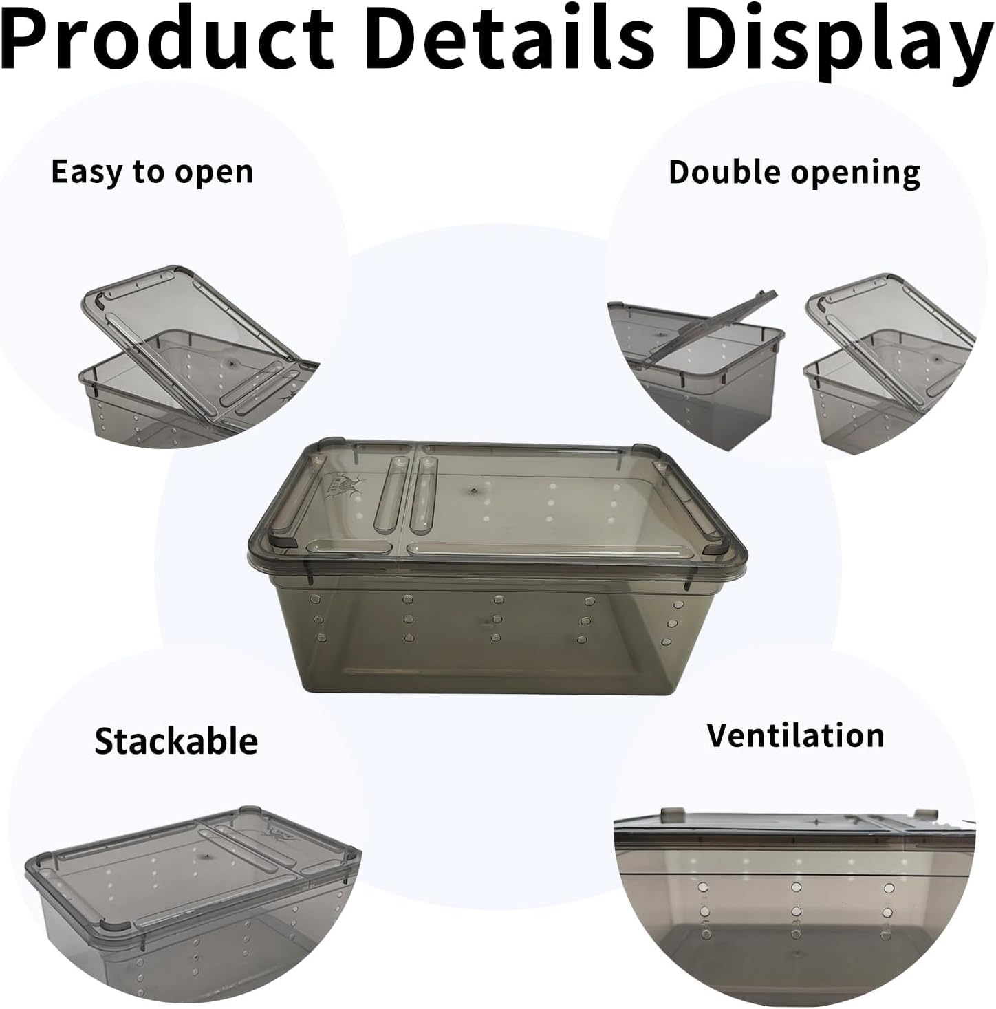 PINVNBY 8 PCS Reptile Feeding Box Portable Snake Breeding Box Lizard Cage Hatching Container 7.48"x4.92"x2.95" Transparent Plastic Pet Houses for Spider Scorpion Gecko Insect Tortoise Treefrog(Black) - FurryFun
