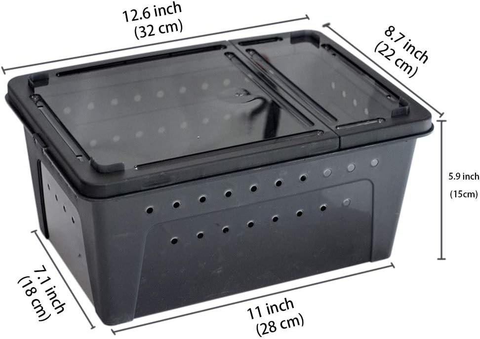 OMEM Portable Reptile Terrarium Habitat for Mini Pet Houses Breathable Holes Stackable Container (2PCS-Black-L) - FurryFun
