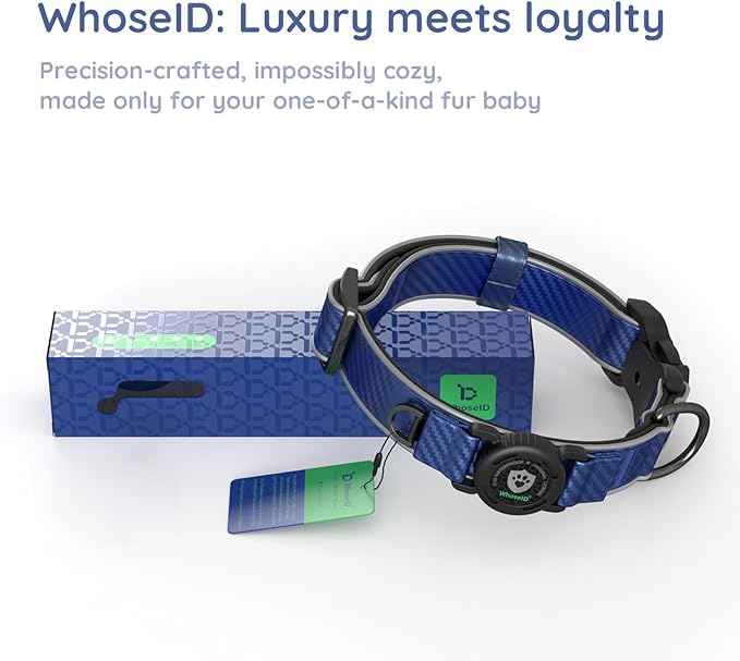 WhoseID Premium Leather Dog Collar for Large Dogs - IPX8 Waterproof AirTag Dog Collar | Magnetic Buckle Heavy Duty Collar | 450LB Escape-Proof | Reflective Dog Collar with AirTag Holder