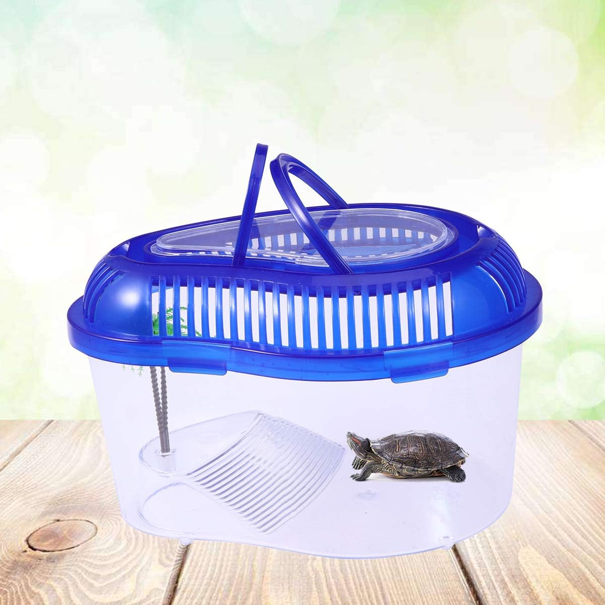 POPETPOP Reptile Carrier - Reptile Terrarium Habitat Small Turtle Tank, Turtle Container, Reptile Carrier with Cover and Handle - Above Tank Basking for Mini Pet Houses(Small) - FurryFun