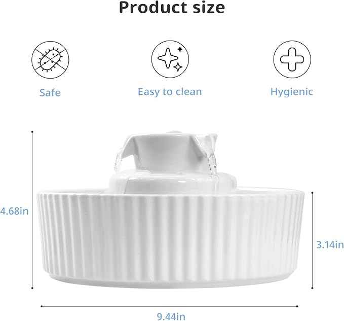 Ceramic Cat Water Fountain, Waatoos 2.1L/71oz Cupcake Pet Water Fountain with 3 Carbon Filters and 2 Water Pumps, Automatic Water Dispenser for Cats and Small Dogs (White)