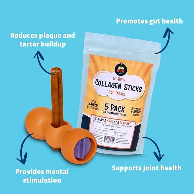 Bow Wow Labs 6" SafeFit Collagen Sticks for Dogs 5 Pack/Jumbo – All-Natural Chews for Joint, Gut, Bone & Oral Health