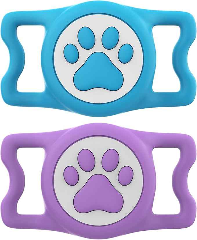 IP68 Waterproof for AirTag Dog Collar Holder, Silicone Dog Air tag Holder for Apple AirTag (Blue&Purple)