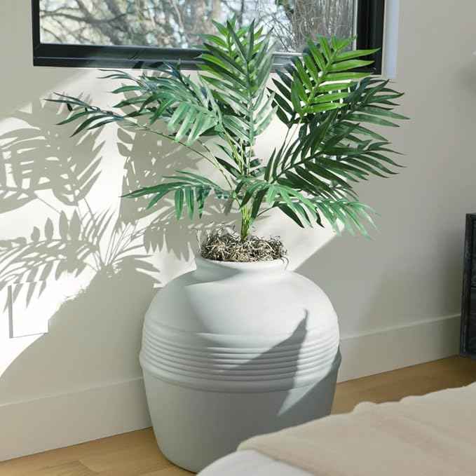 Good Pet Stuff Hidden Litter Box Planter, Decorative Cat Litter Enclosure with Carbon Filter, Artificial Plant, Easy Clean, Improved Design, Round Style, Base Kit, Pebble Gray