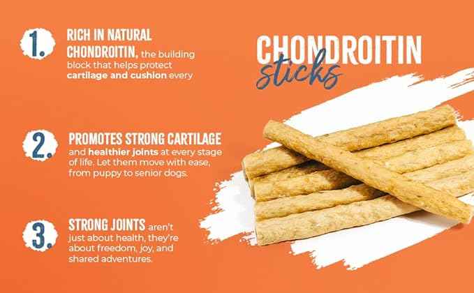 Chondroitin Joint Sticks for Dogs 15 Pack – Natural Collagen Chews with Chondroitin for Joint Support – Grass-Fed Beef Protein – Mobility, Flexibility & Cartilage Health