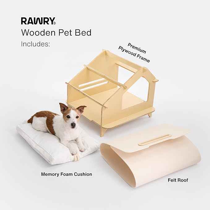 RAWRY Cat House – Covered Indoor Pet Bed with Cushion & Scratcher | Wood Cat Scratcher House for Cats, Kittens, Small Dogs