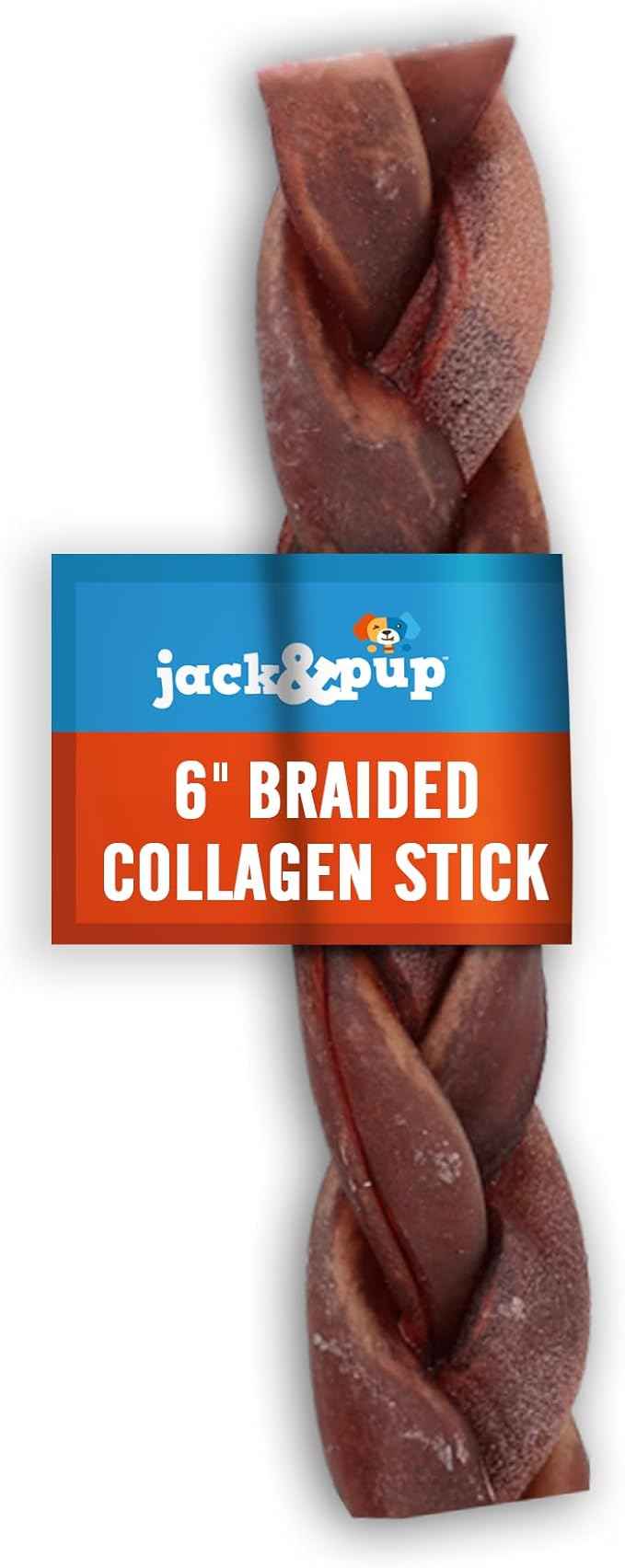 Jack&Pup 6" Braided Beef Collagen Sticks for Dogs - Rawhide Free Dog Chews Long Lasting Collagen Chews for Dogs - Bully Sticks Alternative (1 Pack)