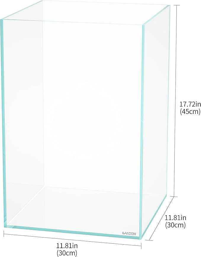 LANDEN Tall Tank, Rimless Low Iron Tank 10GAL 11.8" L × 11.8" W × 17.7" H (30X30X45) cm Small Aquascape Fish Tank, Vertical Aquascape Tank, Black Leveling Mat Included
