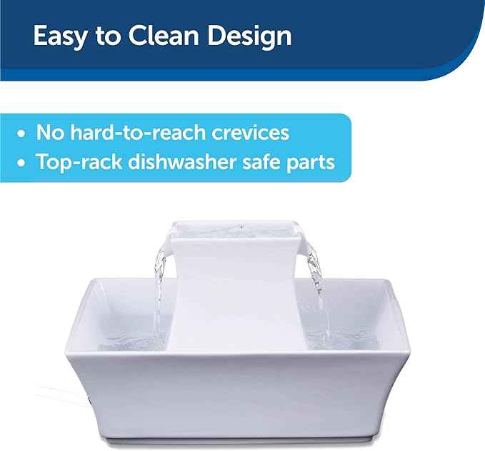 PetSafe Drinkwell Pagoda Fountain - Hygienic Ceramic Continuous Flowing Fountain - Elevated Upper Bowl & Double Free-Falling Stream Design - Minimalist Pet Hydration Station - 70 oz Capacity