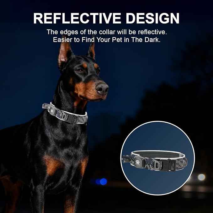 2026 Upgrade Dog Collar with IPX8 Waterproof AirTag Holder,Military Tactical Handle and Ultra-Durable Metal Buckle/Night Reflective,GPS Collar for Medium to Large Dogs (Camouflage Grey/XL)