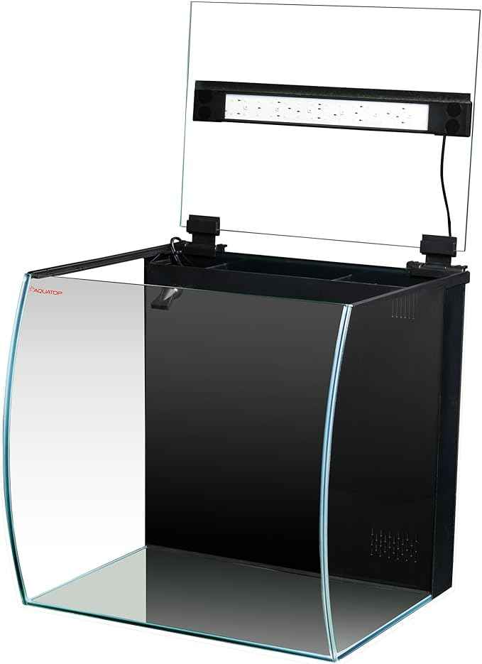 Aquatop 13.5 Gallon Bow Front Glass Aquarium Kit with Filter and LED Lighting - All in One Desktop Fish Tank, Ideal for Freshwater and Saltwater, BFK-13