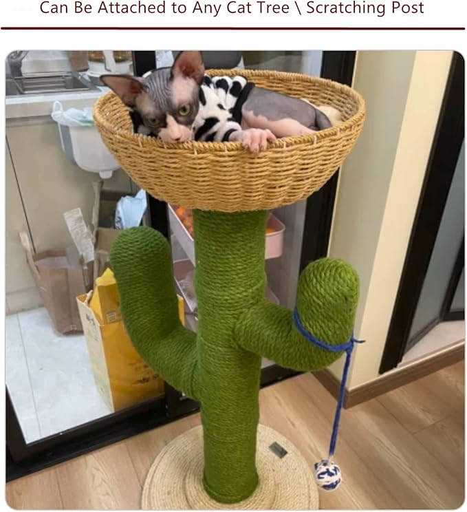 SHENGOCASE Cat Tower Tree Add ons Accessories Replacement Part Basket Bed, Handwoven Wicker Rattan Nest Bowl with Soft Cushion (1pc)
