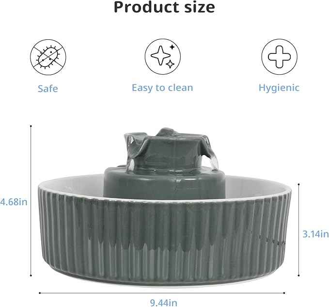 Ceramic Cat Water Fountain, 2.1L/71oz Cupcake Pet Water Fountain for Cats and Dogs, Automatic Pet Drinking Fountain with Pump, Filter & Foam (Dark Grey)