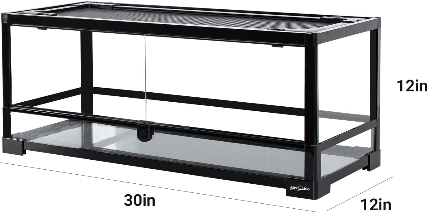 REPTI ZOO Glass Reptile Terrarium 20 Gallon, Front Opening Reptiles Tank 30" x 12"x 12" for Reptile Pets Gecko Lizard Snake, Top Screen Ventilation Escape Proof Lid - FurryFun