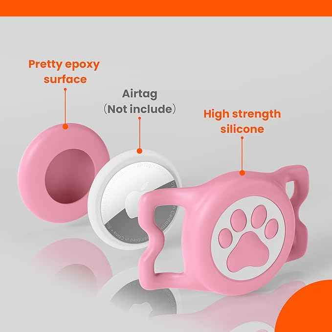 4 Pack IP68 Waterproof Compatible with Air Tag Dog Collar Holder, Silicone Dog Air tag Holder for Apple Air Tag (Purple&Pink&Blue&Rosered)