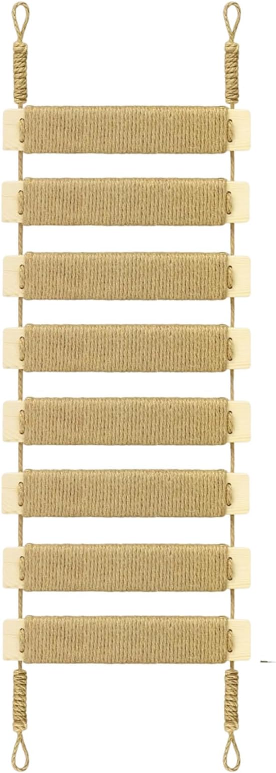 Adjustable Cat Ladder & Bridge - Multi-Functional Wall Furniture Climbing Frame | Sisal-Rope Wrapped Rungs for Secure Climbing | Indoor Cats, Small Pets | Cage Accessories (Wood)