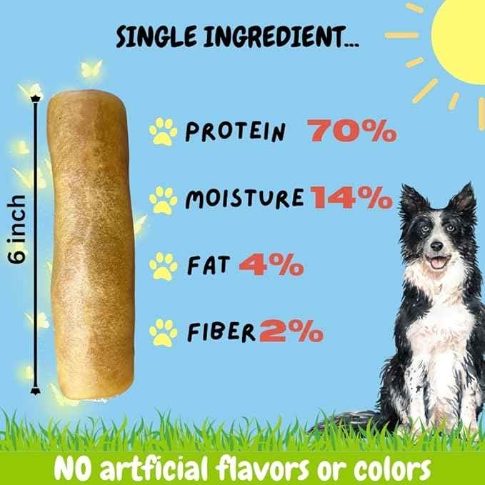 BULLYSTICKS & MORE 6 Inch Beef Collagen Rolls for Dogs (Extra Thick - 4 Count) - Bones for Dogs - Dog Parents Choice - No Hide Beef Cheek Rolls
