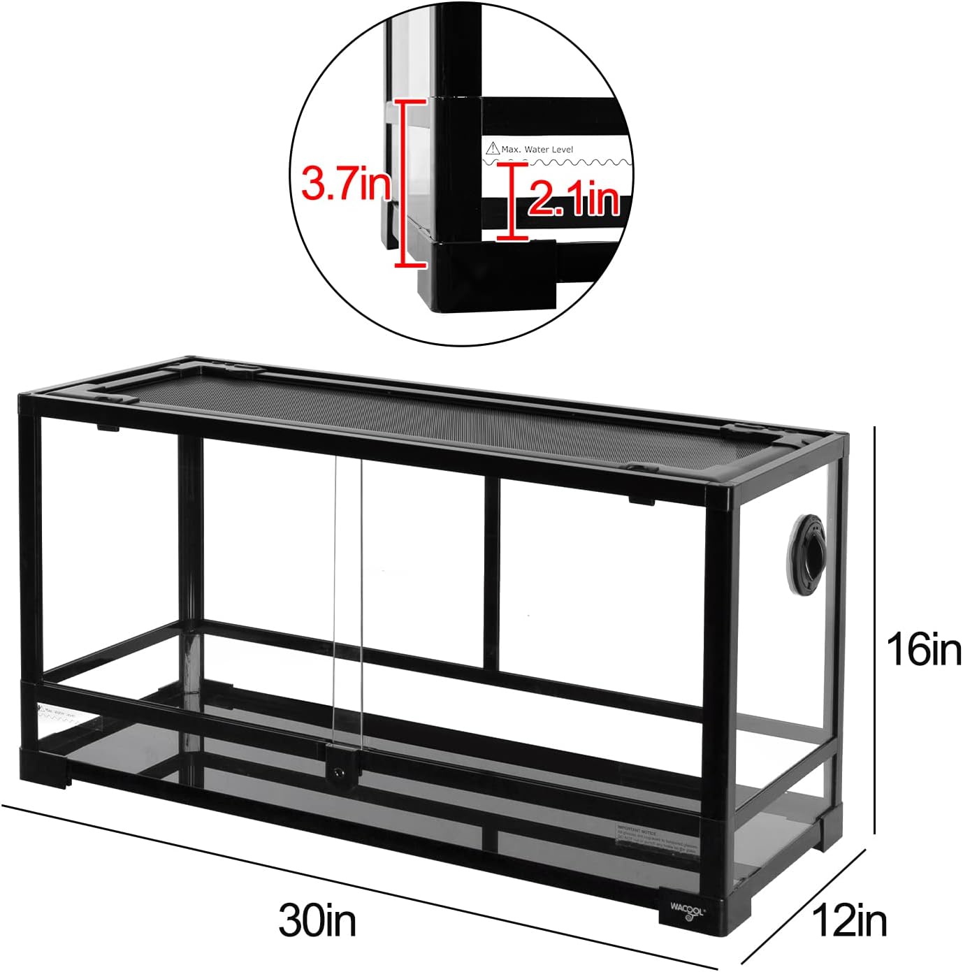 Large Reptile Tank 25 Gallon, 360°Full Vision Glass Reptile Terrarium with Top Mesh Lid for Beaded Dragon Lizard Gecko Snake Hermit Crab Use, 30"(W) X 12"(D) X 16"（H） - FurryFun