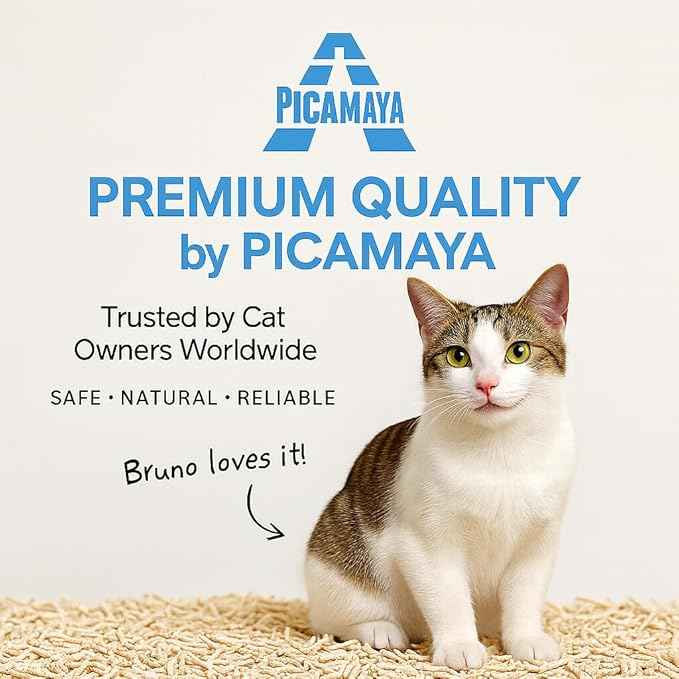 Premium Tofu Cat Litter by PicaMaya - Flushable, Baby Powder Scent, Dust-Free, Fast Clumping, 100% Natural Eco-Friendly - Easy Scooping and Long-Lasting Odor Control - 2.8kg (6.2lb) Pack.