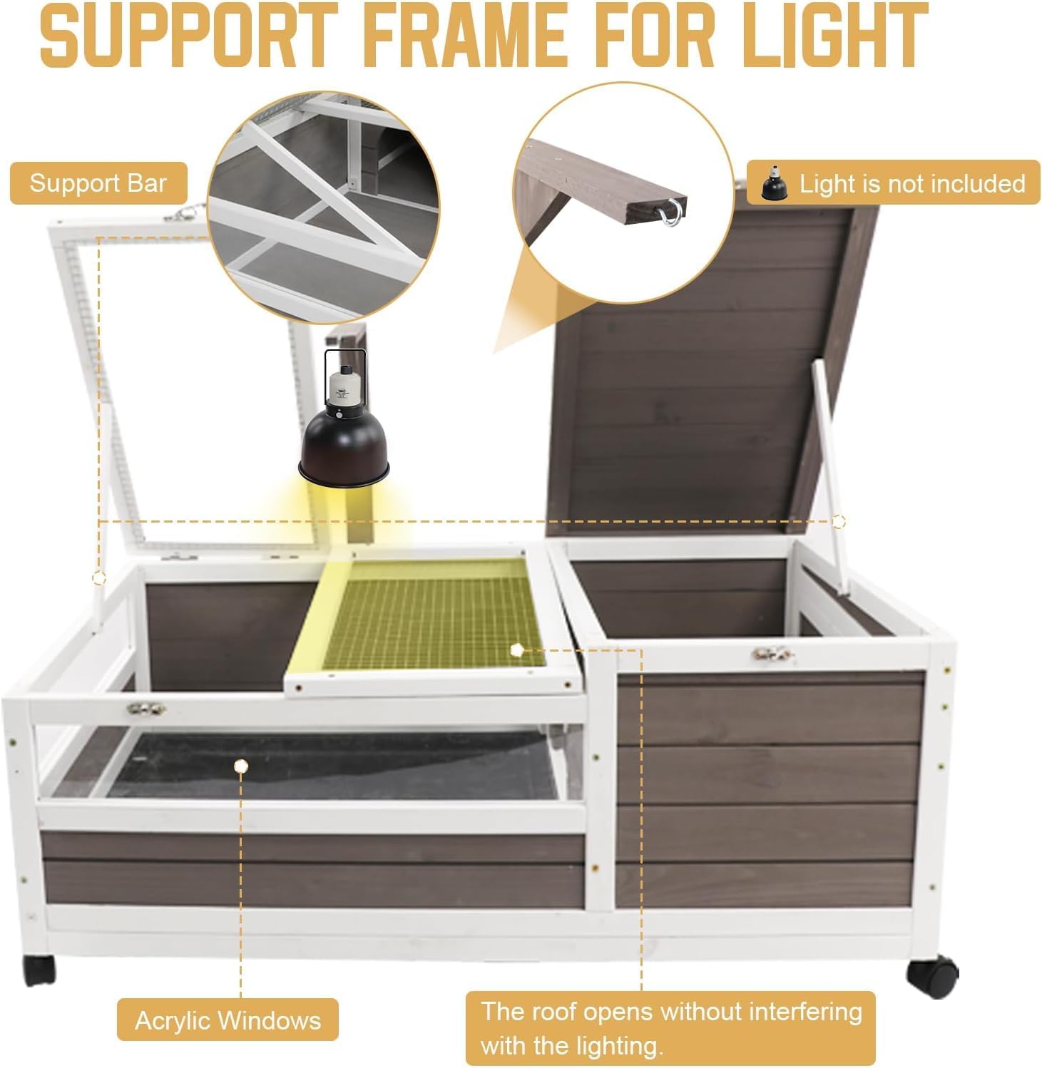 Tortoise Habitat Wooden Tortoise House, Indoor Turtle Enclosure Outdoor Reptile Cage with Removable Bottom, Light Support, Openable Roof (Double Habitat, Leakproof Tray) - FurryFun