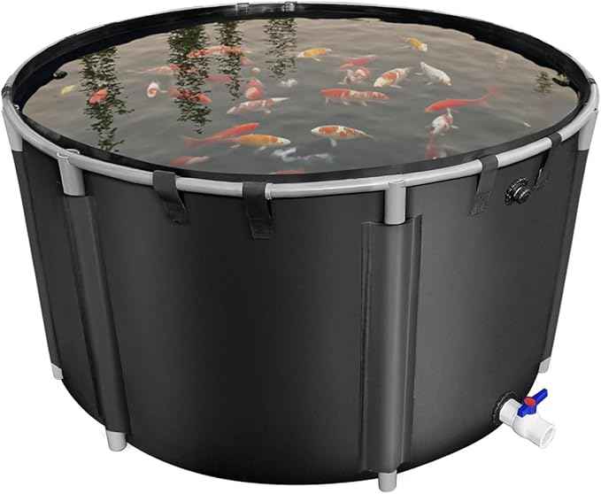 Canvas Fish Pond, 450 Gallon Capacity Koi Pond, Foldable PVC Outdoor Fish Tank, Round Goldfish Bowl, Above Ground Pond with Stabilizing Frame and Drain Valve for Koi Farming, Aquaculture