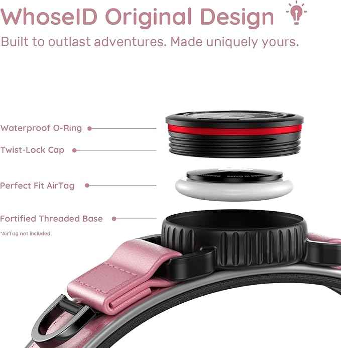 WhoseID Premium Leather Dog Collar - Waterproof AirTag Dog Collar | Magnetic Buckle Heavy Duty Collar | Medium Reflective Dog Collar with AirTag Holder
