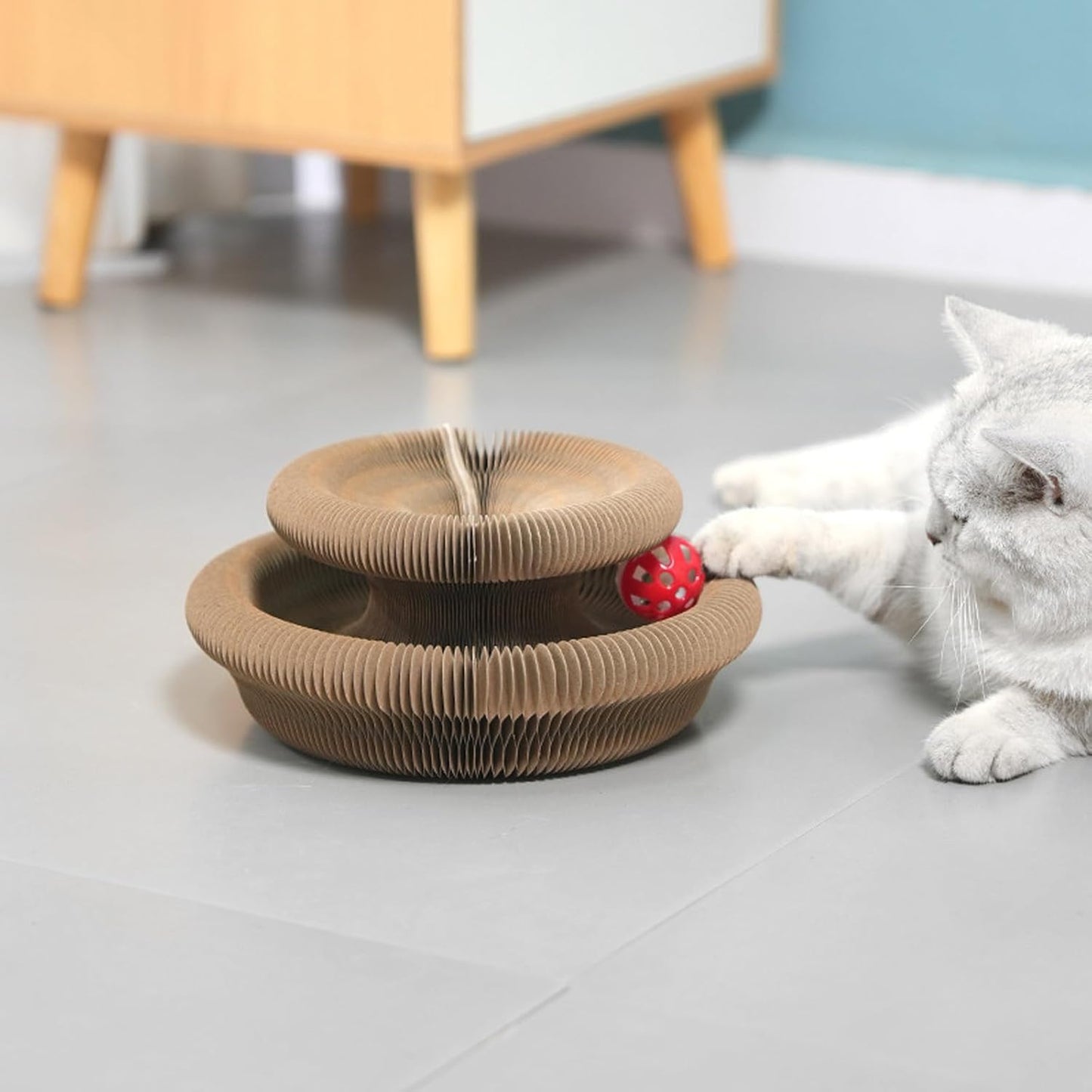 Kitty Curls Cat Toy Kurlz, Interactive Scratch Pad, Foldable Accordion,Cat Recyclable Scratcher with Ball (Pink)