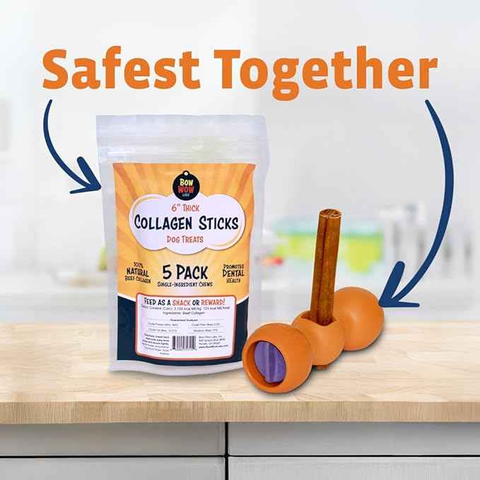 Bow Wow Labs 12" SafeFit Collagen Sticks for Dogs 5 Pack/Jumbo – All-Natural Chews for Joint, Gut, Bone & Oral Health