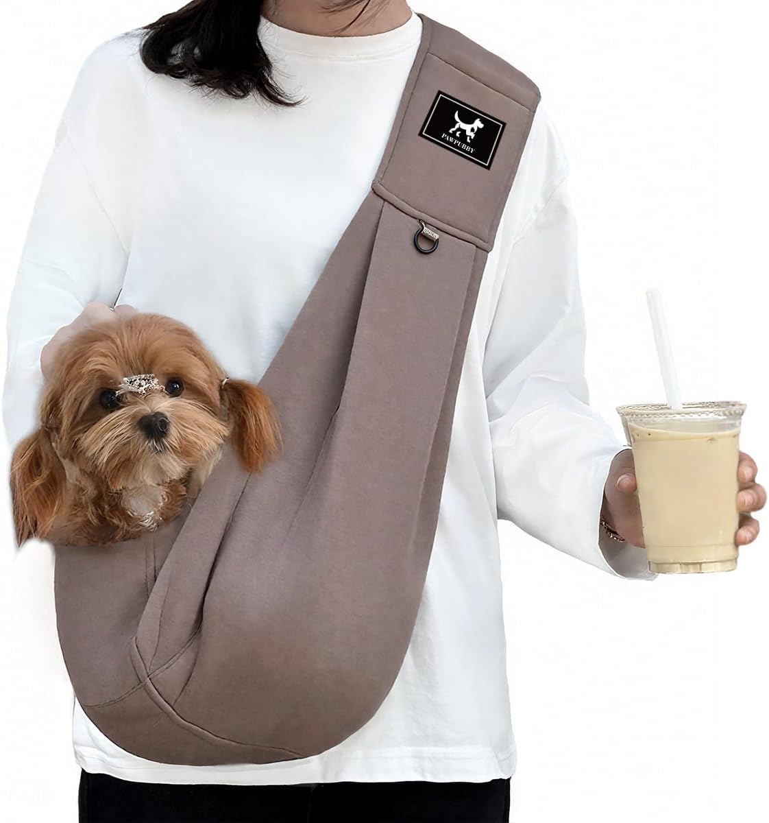 Dog & Cat Carrier Sling, Adjustable Soft Padded Shoulder Puppy Carrier, Hands-Free Dog Carrier Bag with Double Safety Buckles Premium Material for Outdoor Travel （Caramel, M）