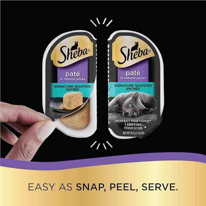 Sheba Perfect Portions Wet Cat Food Pate with Sustainable Salmon, Signature Seafood Entree, and Tender White Fish and Tuna Entree Variety Pack, 2.6 oz. Twin Pack Trays (24 Count, 48 Servings)