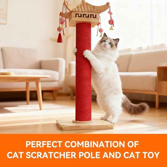 Premium Natural Hemp Tall Pagoda Cat Scratcher, Durable Cat Scratching Post for Indoor Cats, Stable Climbing Pole, Furniture Protector, Cat and Kitten Play Tower and Activity Center