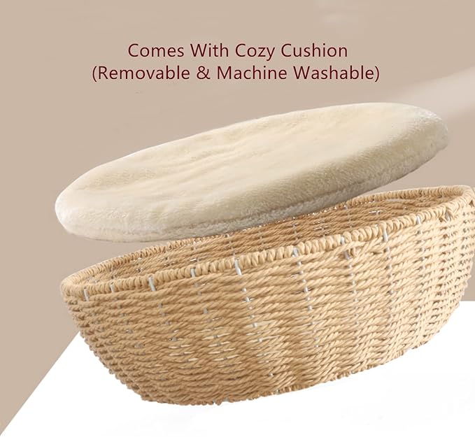 SHENGOCASE 2-Pack Cat Tower Tree Add ons Accessories Replacement Part Basket Bed, Handwoven Wicker Rattan Bowl Bed with Soft Cushion
